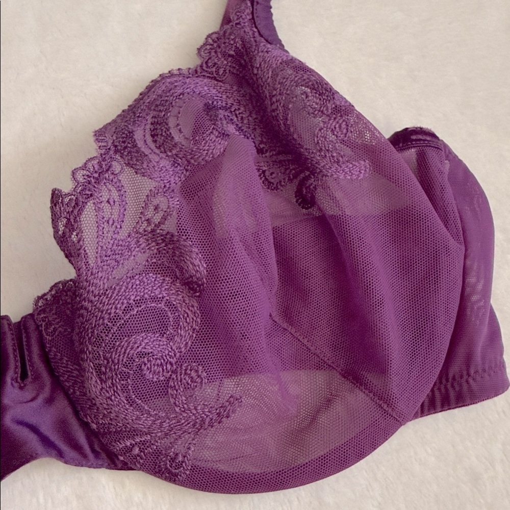La Perla | Floral Groove Embroidered Tulle Underwire Plunge Bra Purple (36C) - Picture 4 of 16